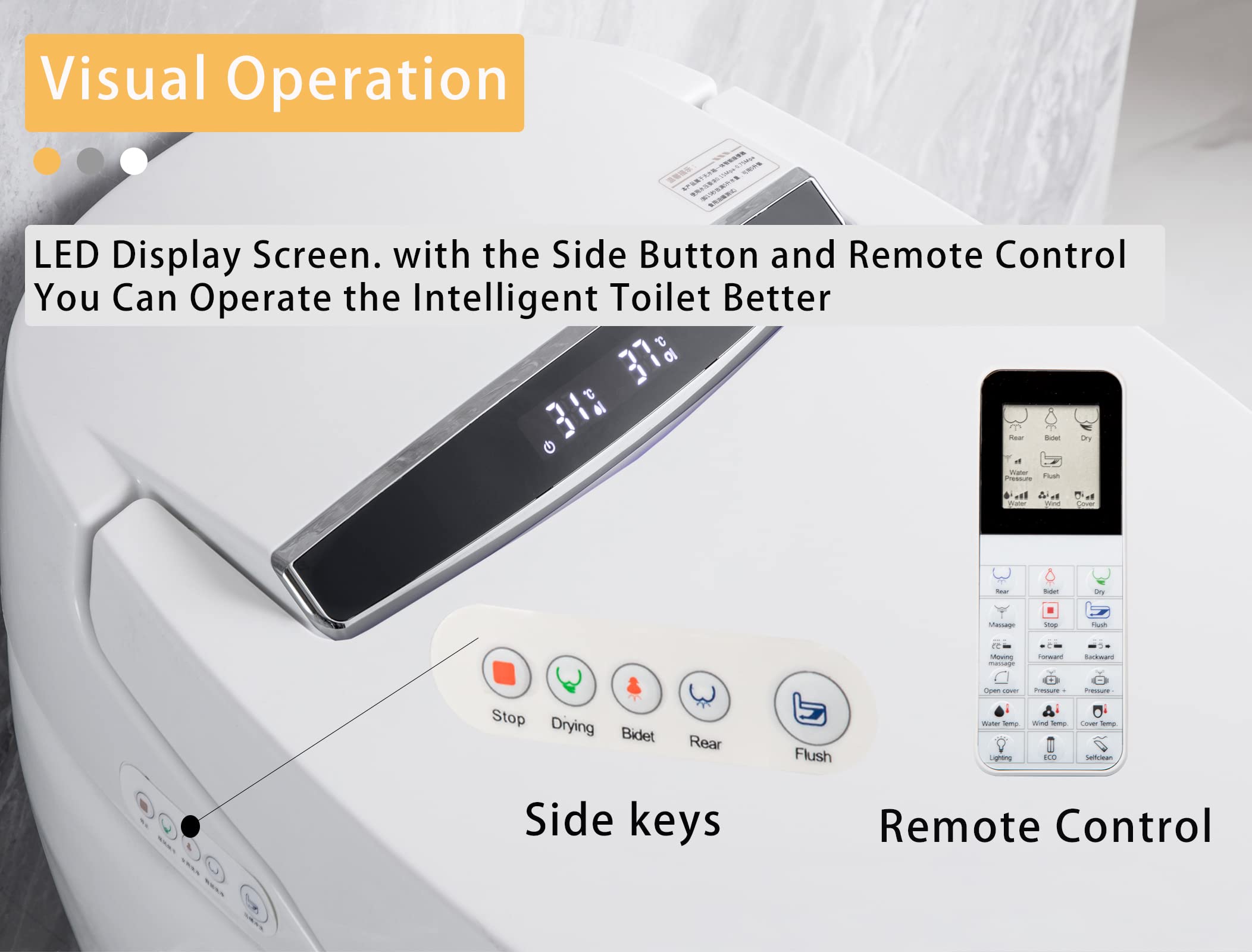 Zalorin Smart toilet, one-piece toilet, automatic flipping, heating, flushing, drying, cleaning, adjustable temperature, waterproof, easy to install.