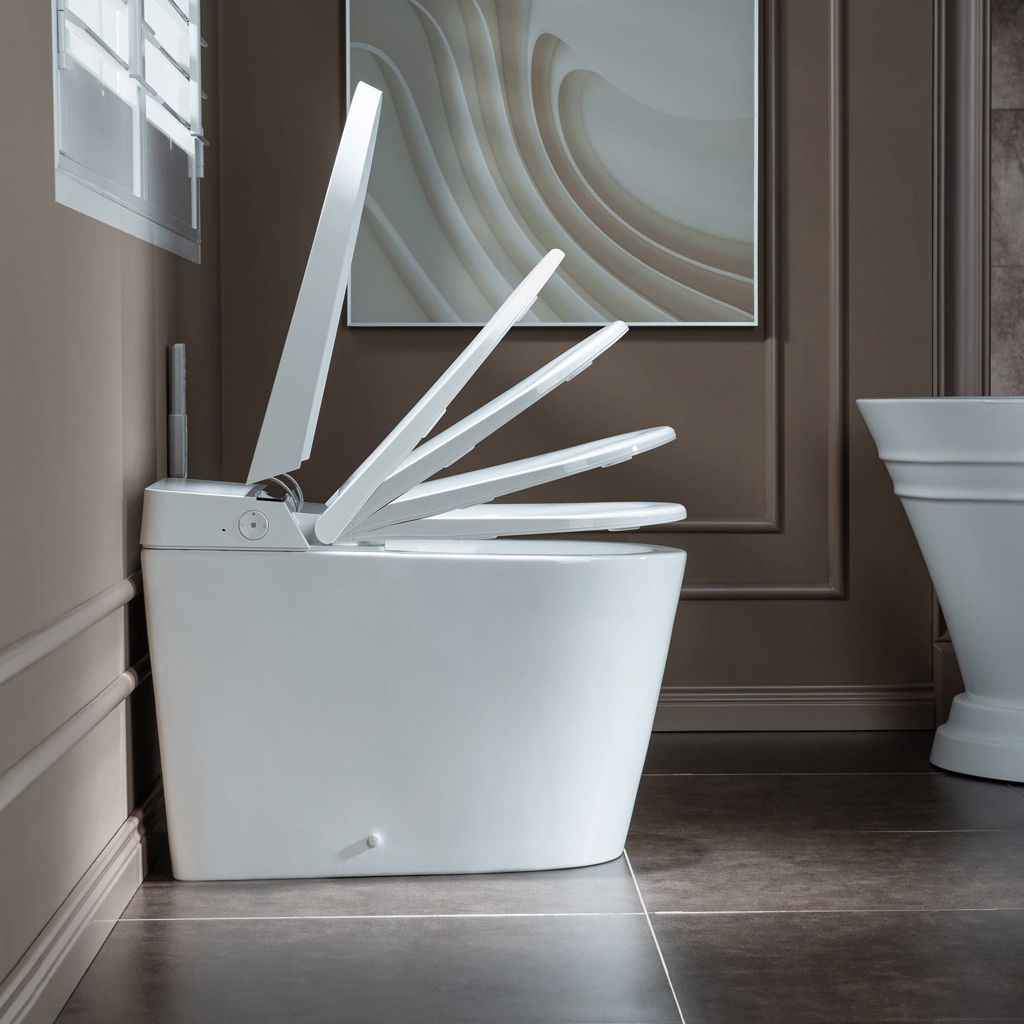 Zalorin B0990S One Piece Elongated Smart Toilet Bidet with Auto Open & Close, Auto Flush, Foot Sensor Flush, LED Temperature Display, Heated Seat and Integrated Multi Function Remote Control, White