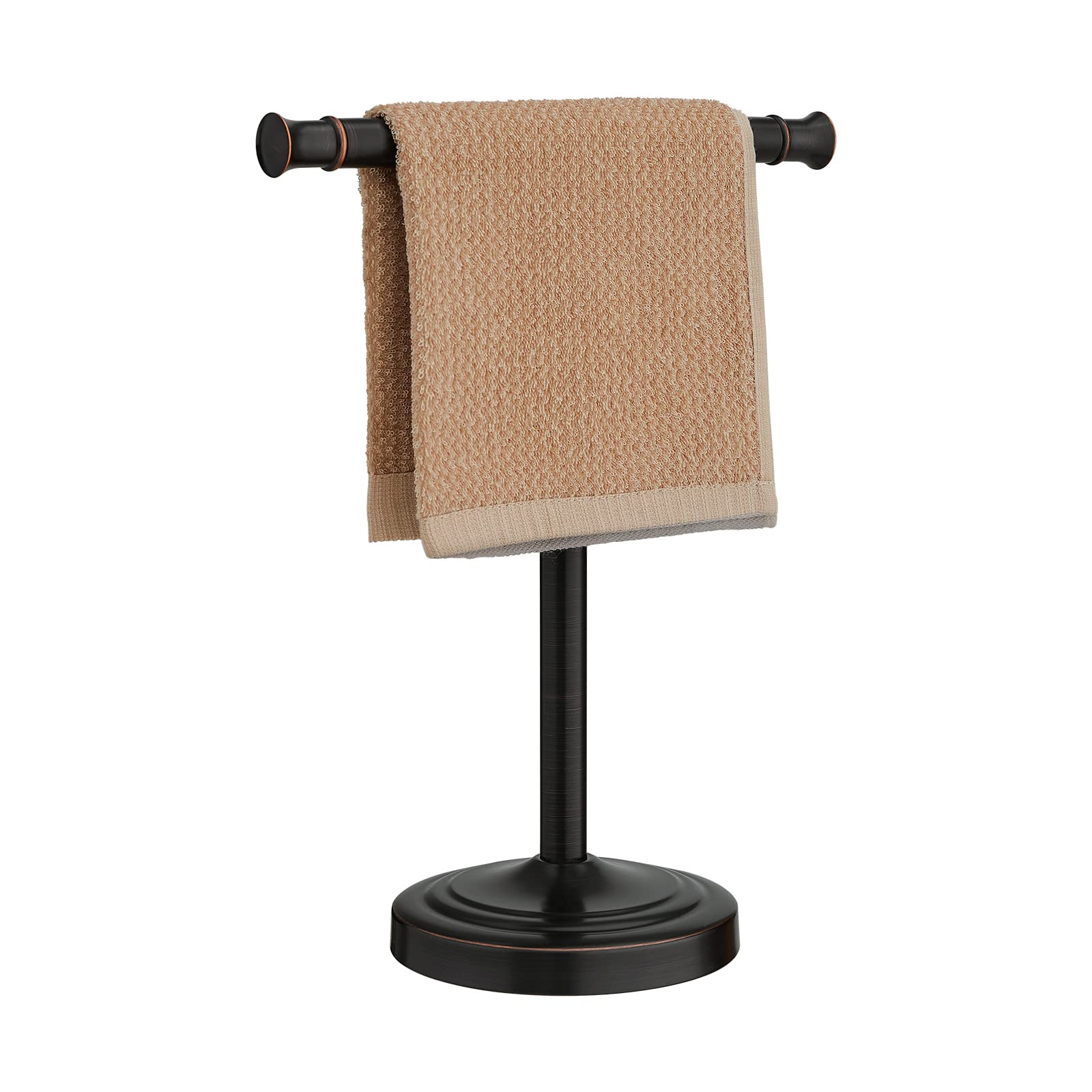 Zalorin 17 Inch Oil Rubbed Bronze Towel Stand Hand Towel Holder Bathroom Kitchen Vanity Countertop T-Shape Towel Rack Free Standing Stainless Steel Towel Bar Towel Ring