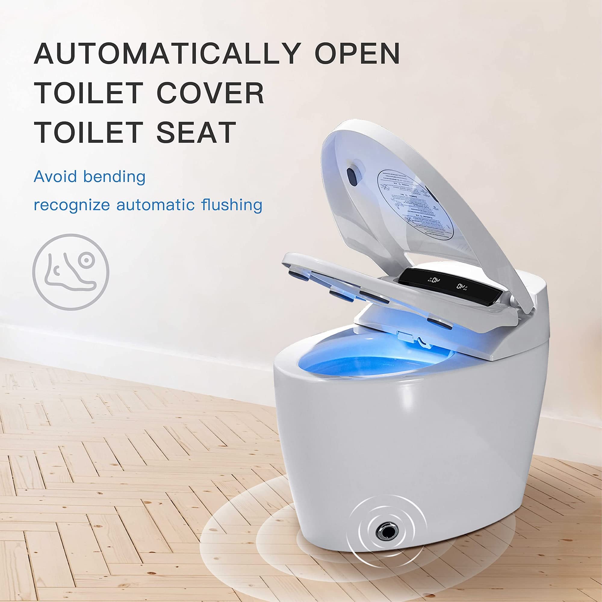 Zalorin Smart Toilet, One Piece Bidet Toilet for Bathrooms, Toilet with Warm Water Sprayer & Dryer, Foot Sensor Operation, Heated Bidet Seat, Auto Smart Toilet with LED Display