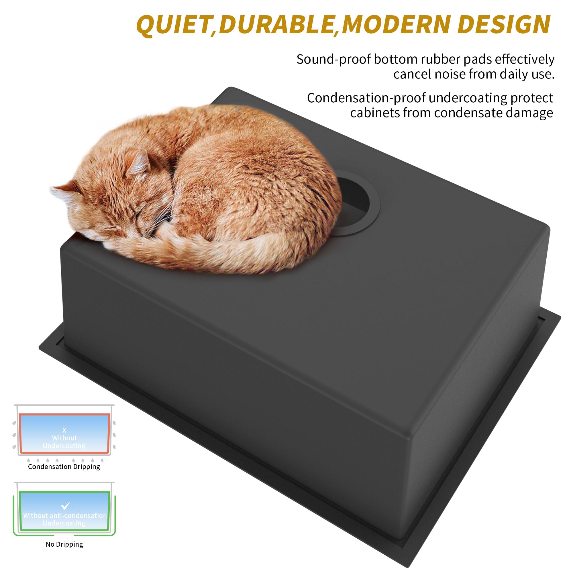 Zalorin Undermount Kitchen Sink Commercial 23" Stainless Steel Undermount Single Bowl Basin Handmade Nano silver Kitchen Sink, Top mount Drop-in 8 Inch Deep Kitchen Sinks