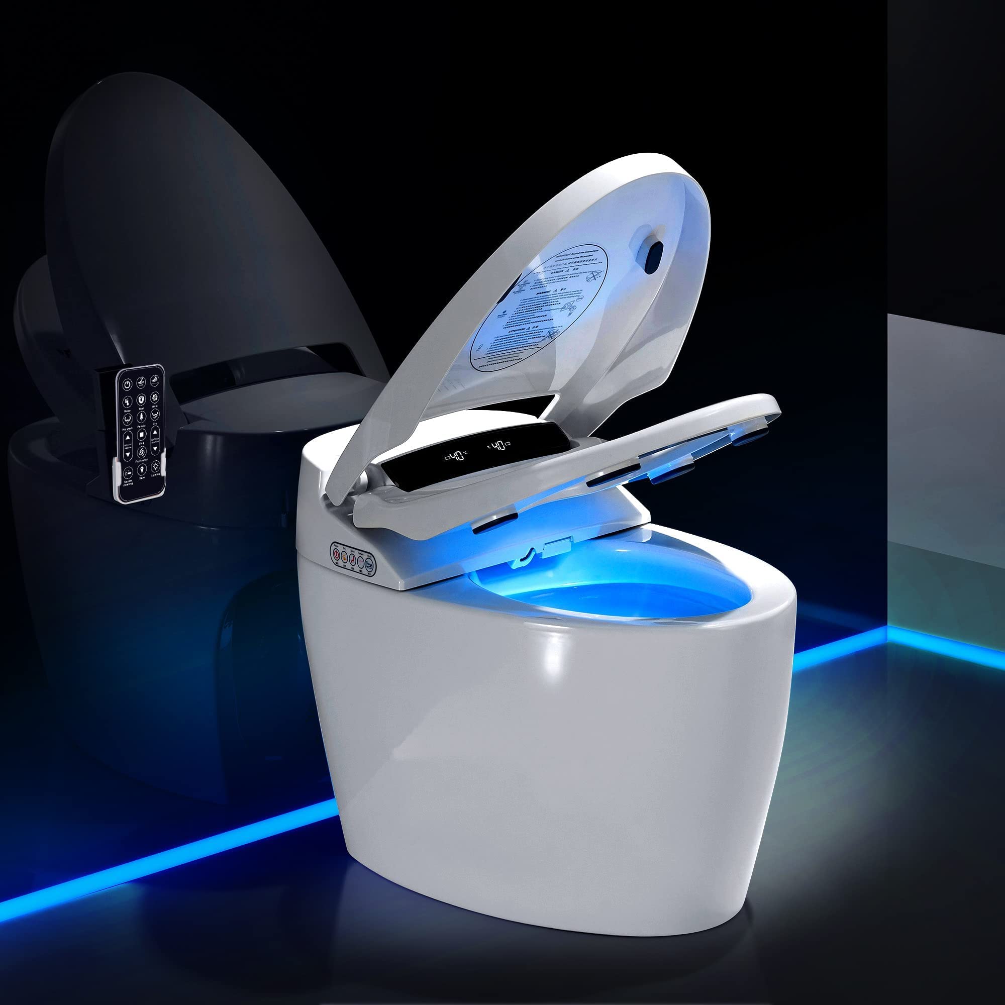 Zalorin Smart Toilet, One Piece Bidet Toilet for Bathrooms, Toilet with Warm Water Sprayer & Dryer, Foot Sensor Operation, Heated Bidet Seat, Auto Smart Toilet with LED Display