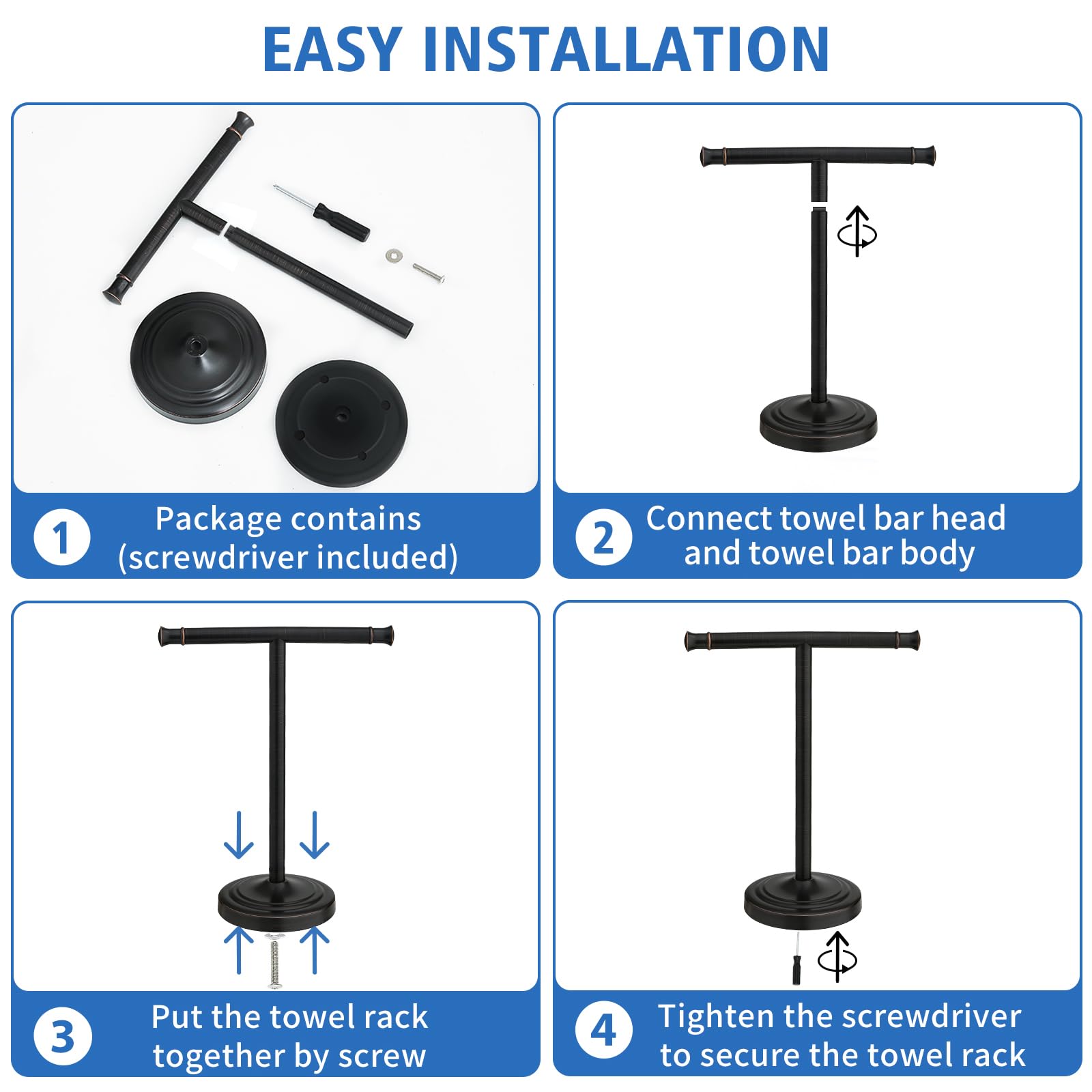 Zalorin 17 Inch Oil Rubbed Bronze Towel Stand Hand Towel Holder Bathroom Kitchen Vanity Countertop T-Shape Towel Rack Free Standing Stainless Steel Towel Bar Towel Ring