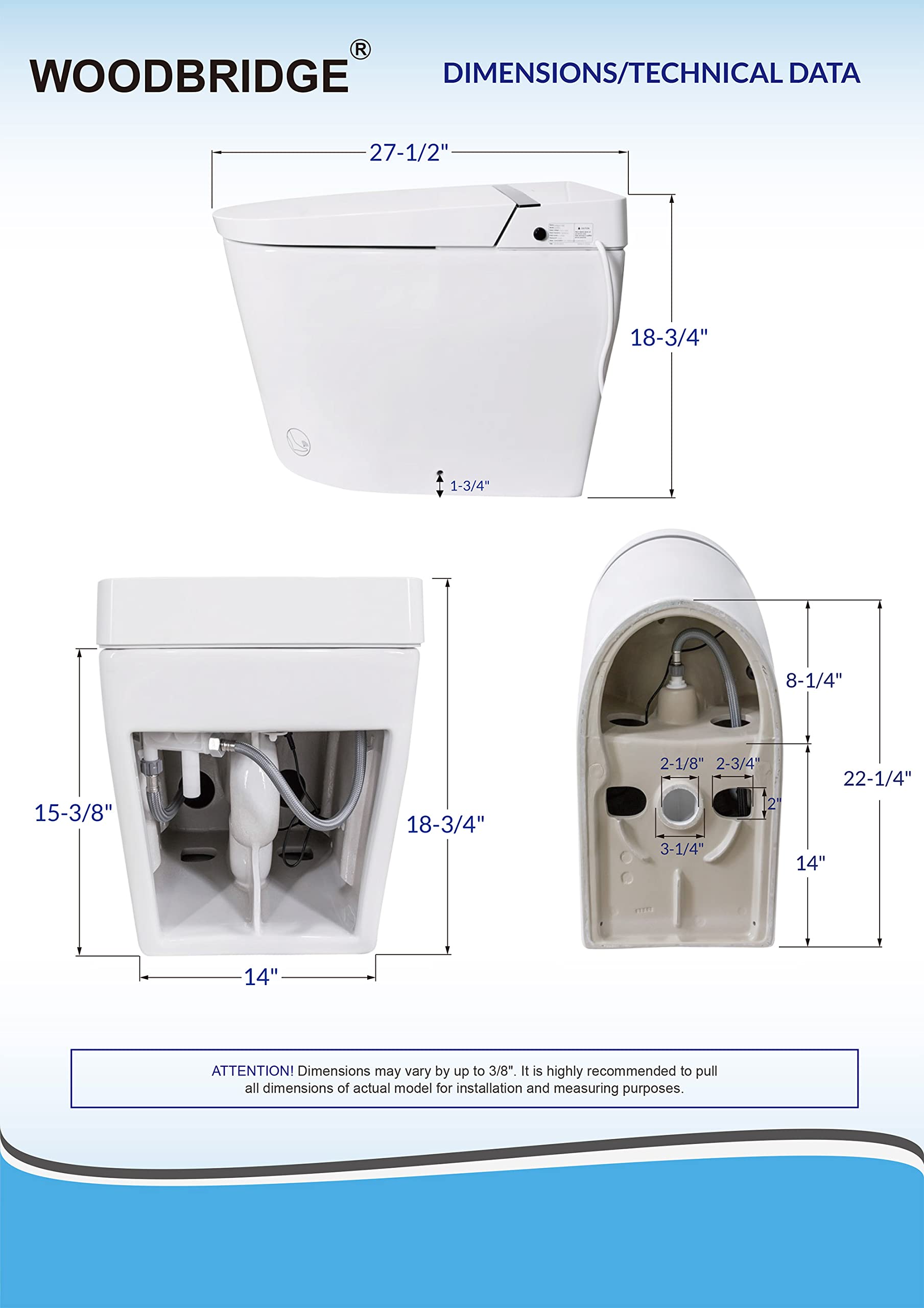 Zalorin B0990S One Piece Elongated Smart Toilet Bidet with Auto Open & Close, Auto Flush, Foot Sensor Flush, LED Temperature Display, Heated Seat and Integrated Multi Function Remote Control, White