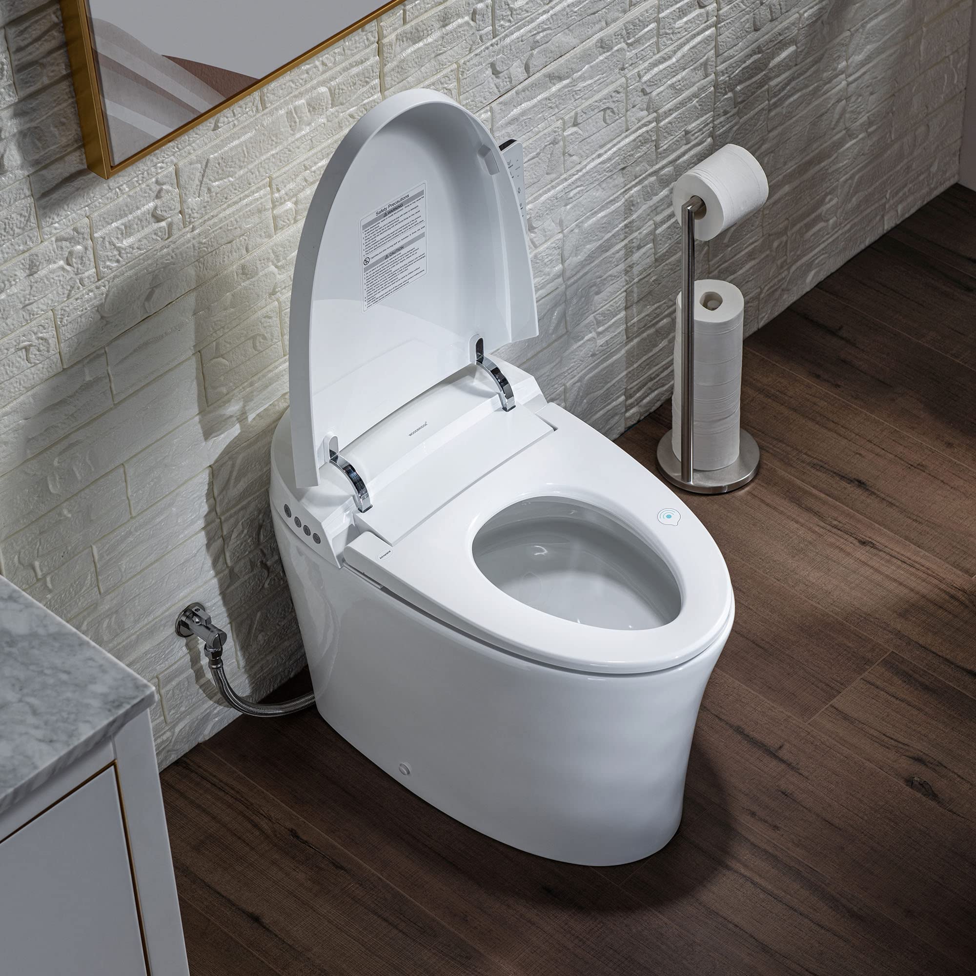 Zalorin Smart Bidet Tankless Toilet Elongated One Piece ADA Height, Auto Flush, Foot Sensor Operation, Heated Seat with Integrated Multi Function Remote Control in White