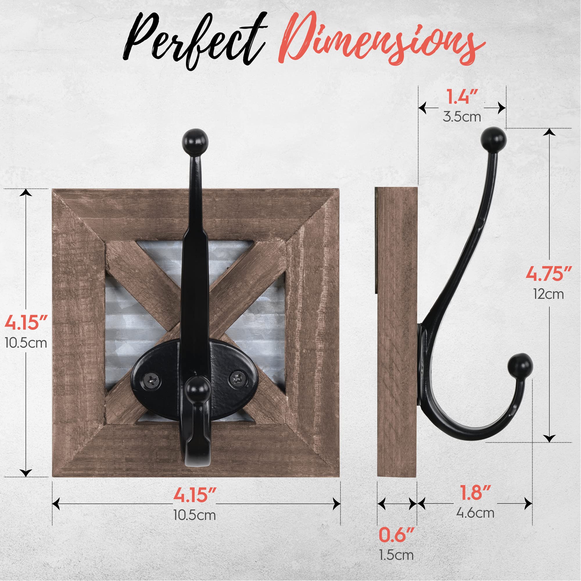 Zalorin Farmhouse Bathroom Hooks for Towels, Coat Hooks, and Robe Hooks - Towel Hooks for Bathroom Wall Mounted, Rustic Wall Hooks Decor, Wood, 2 Pack