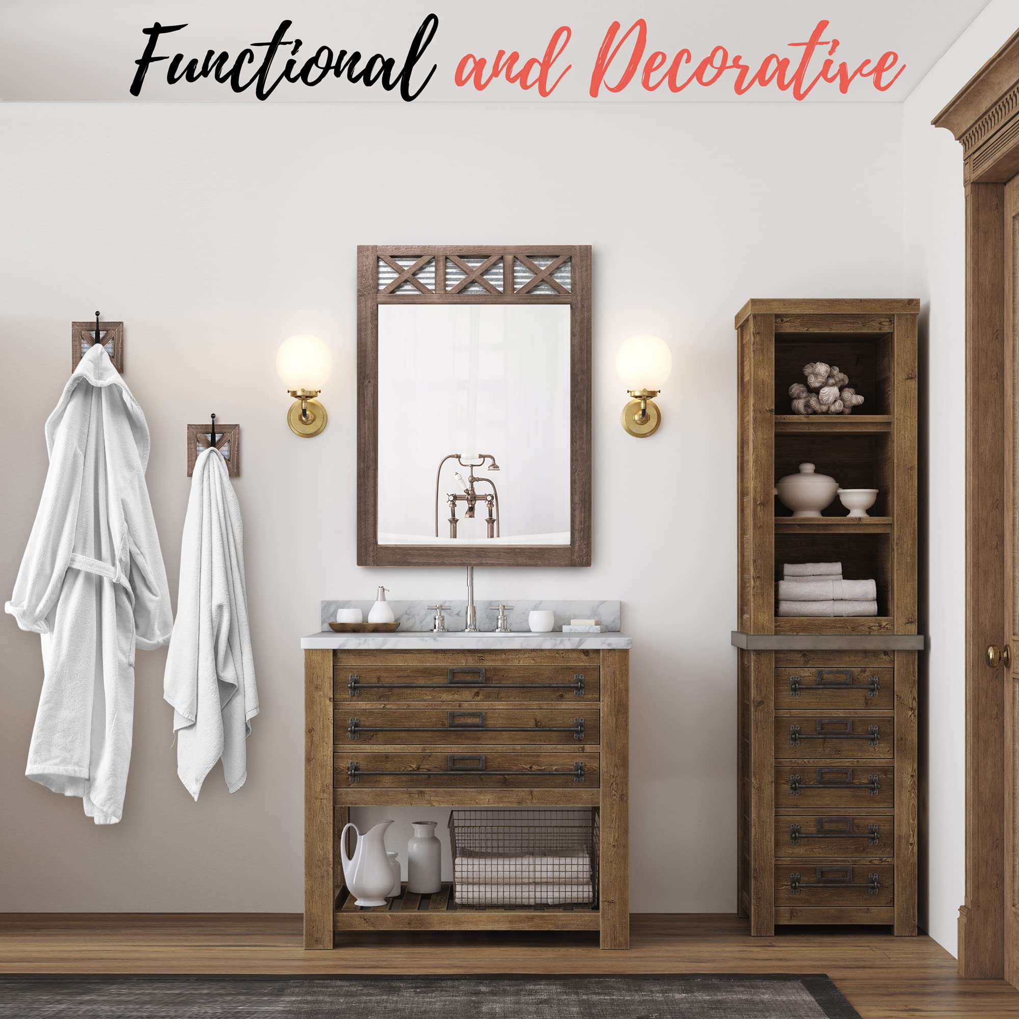 Zalorin Farmhouse Bathroom Hooks for Towels, Coat Hooks, and Robe Hooks - Towel Hooks for Bathroom Wall Mounted, Rustic Wall Hooks Decor, Wood, 2 Pack