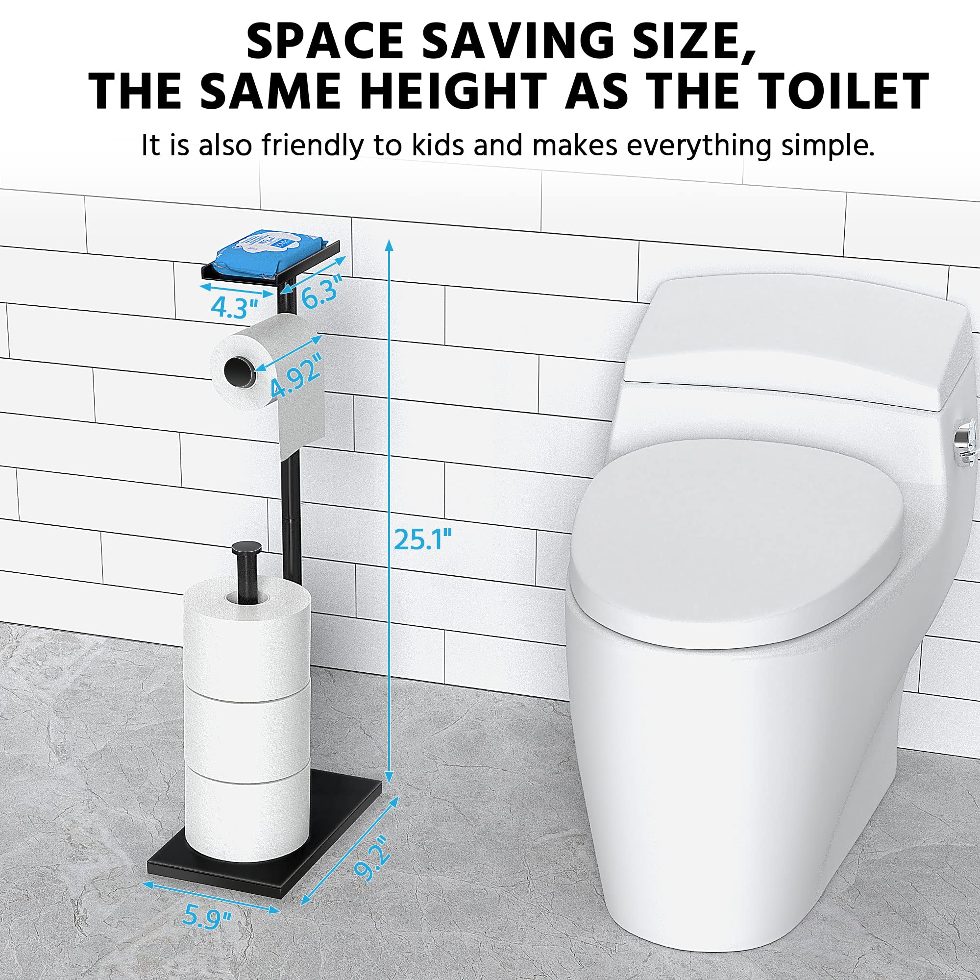 Zalorin Black Toilet Paper Holder Stand with Phone Shelf, Bathroom Toliet Decor Decoration. Tissue Roll Free Standing Storage, Rv Accessories, Apartment Restroom Household Home Essentials