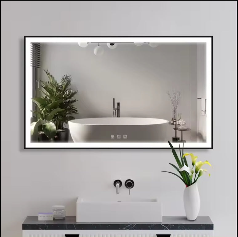 Zalorin Modern luxury hotel bedroom mirror anti-fog LED bathroom smart mirror with time display