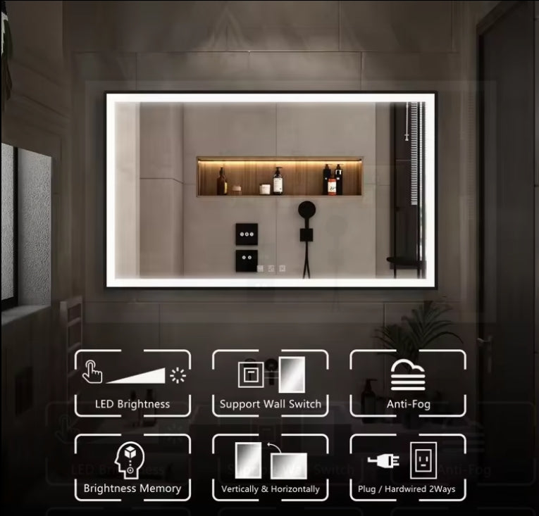 Zalorin Modern luxury hotel bedroom mirror anti-fog LED bathroom smart mirror with time display