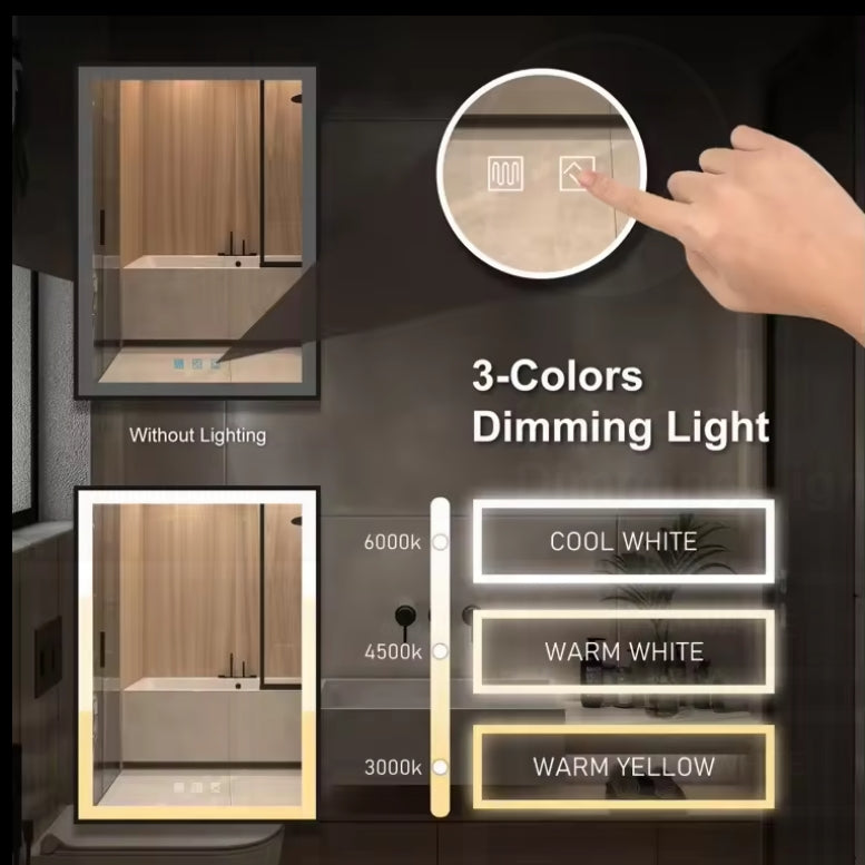 Zalorin Modern luxury hotel bedroom mirror anti-fog LED bathroom smart mirror with time display