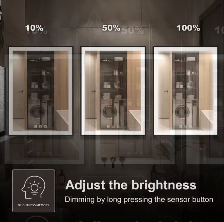 Zalorin Modern luxury hotel bedroom mirror anti-fog LED bathroom smart mirror with time display