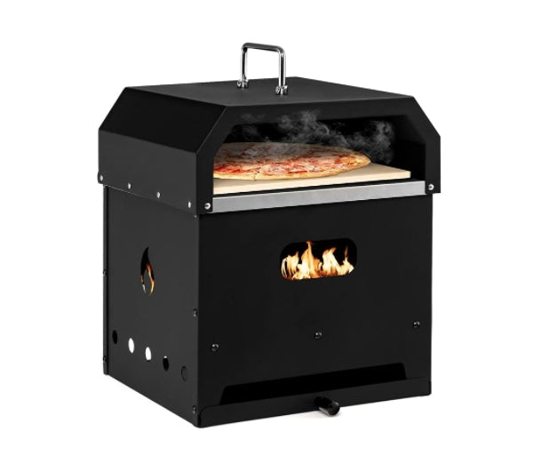 Zalorin, 4-in-1 Detachable Stone, Cooking Grill, Shovel, Convenient Handle, Waterproof Cover for Camping, Hiking, Picnic, BBQ Outdoor Pizza Oven, Black