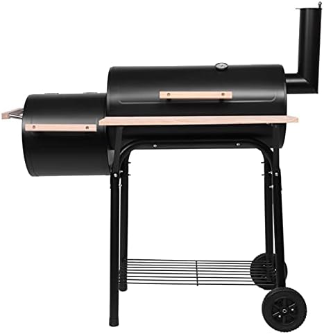 Zalorin Portable Charcoal Barbecue Smoker, Steel Oil Drum, High Temperature Spray Paint (500-600F/260-315C), 15cm (6 in) Plastic Wheels, Black
