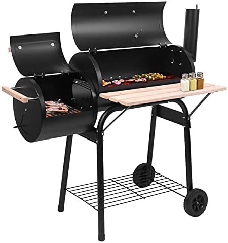Zalorin Portable Charcoal Barbecue Smoker, Steel Oil Drum, High Temperature Spray Paint (500-600F/260-315C), 15cm (6 in) Plastic Wheels, Black