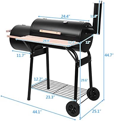 Zalorin Portable Charcoal Barbecue Smoker, Steel Oil Drum, High Temperature Spray Paint (500-600F/260-315C), 15cm (6 in) Plastic Wheels, Black