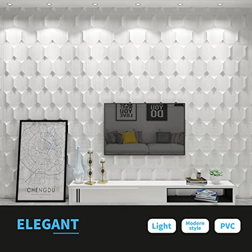 Zalorin PVC 3D Wall Panel for Interior Wall Décor, 19.7" x 19.7" Wall Decor PVC 3D Wall Panels, 3D Textured Wall Panels, Pack of 12 Tiles, White