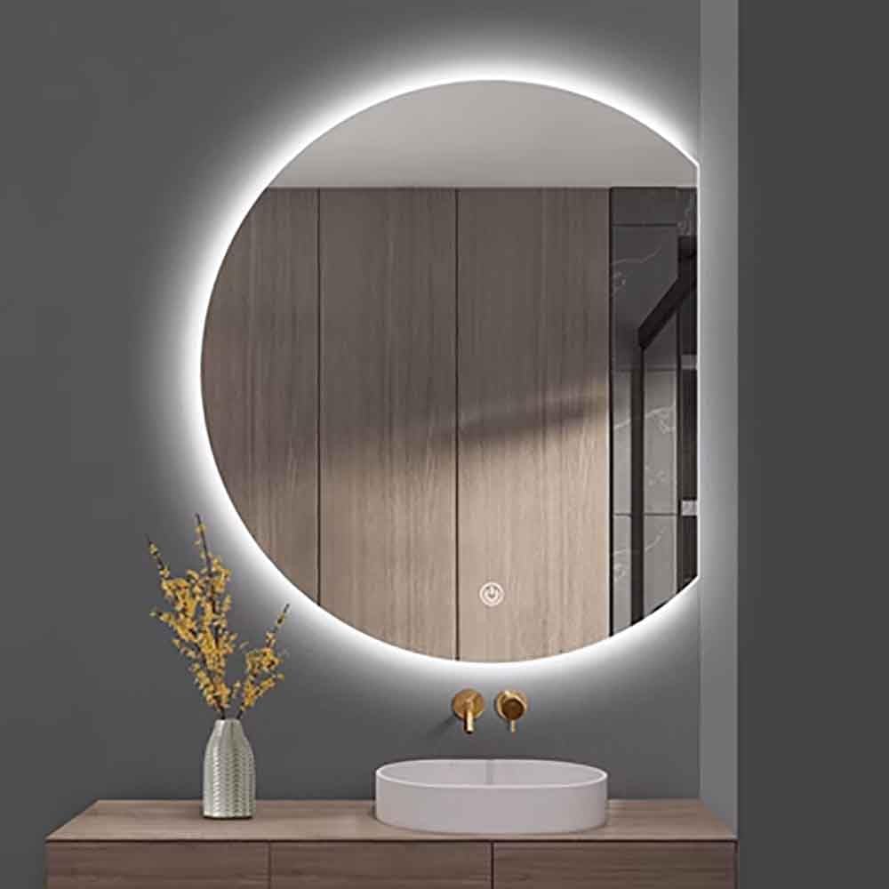 Zalorin Frameless Dimmable LED Vanity Mirror 40 Inch Backlit Wall Mirror with Touch Switch Smart Decorative Mirror Tempered Glass Shatter-Proof (Color : Right Cut, Size : 80 * 72CM)