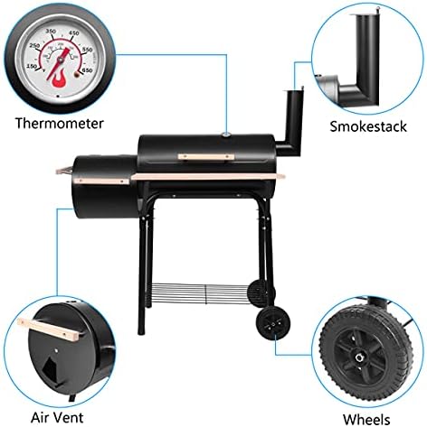 Zalorin Portable Charcoal Barbecue Smoker, Steel Oil Drum, High Temperature Spray Paint (500-600F/260-315C), 15cm (6 in) Plastic Wheels, Black
