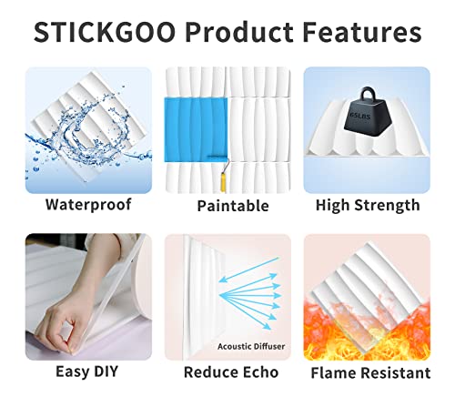 Zalorin 3D Wall Panels for Interior Wall Decor, White Striped Decorative Wall Panels Peel and Stick, Comes with a Roll of Peel and Stick Tape, Pack of 12 Wall Tiles 32.34 sq. Ft