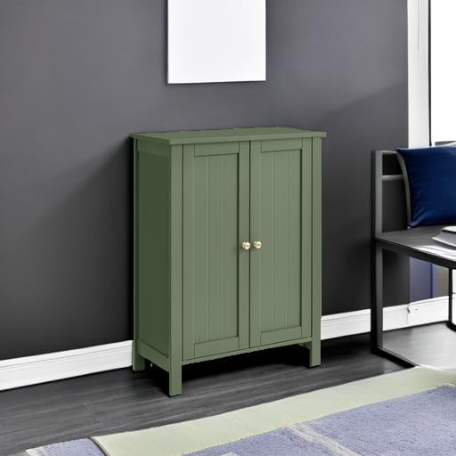 Zalorin Bathroom Floor Storage Cabinet, Bathroom Storage Unit with 2 Adjustable Shelves, Freestanding Cabinet, 11.8 x 23.6 x 31.5 Inches, Forest Green UBCB060C01