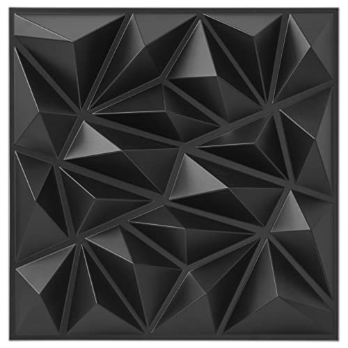 Zalorin 33 Pack 3D Wall Panel for Interior Wall Décor, PVC Textured Wall Panels, 3D Wallpaper Modern Wall Tiles, Black