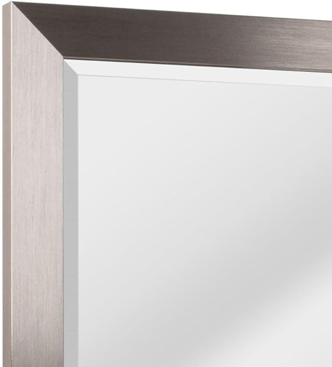 Zalorin Brushed Nickel Polystyrene Rectangular Framed Beveled Wall Mirror, Vanity Mirror, Bathroom Mirrors, Living Room Mirrors - 22" x 28"