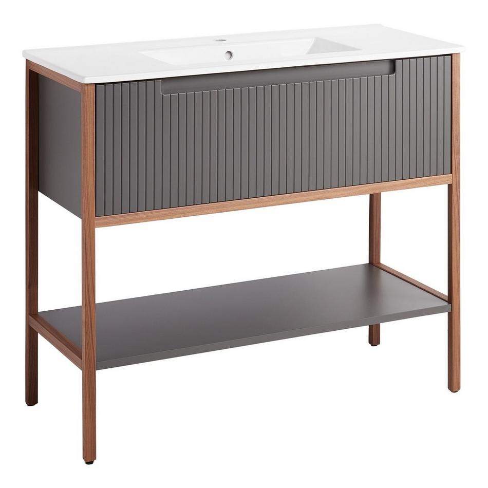 40" Zalorin Console Vanity and Sink - Muted Gray with Warm Oak Frame