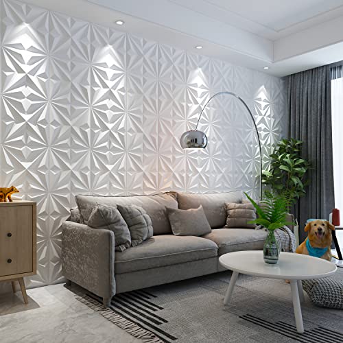 Zalorin Wall Panel for Interior Wall Décor, PVC Star Textured Wall Panels for Living Room Bedroom Office Lobby Hotel, White 19.7"x19.7" 32 Sq. Ft (12 Pack)