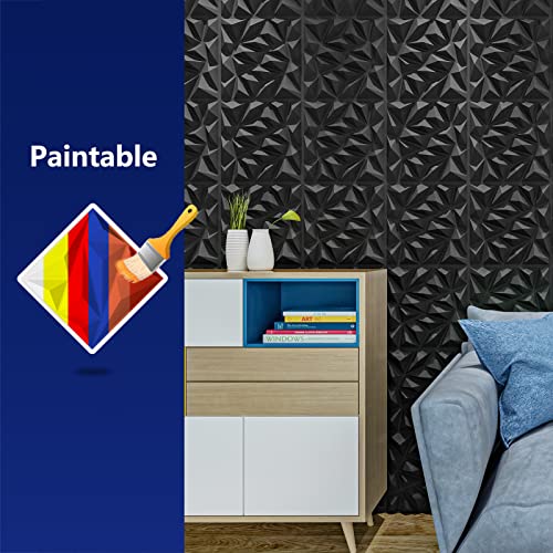 Zalorin 33 Pack 3D Wall Panel for Interior Wall Décor, PVC Textured Wall Panels, 3D Wallpaper Modern Wall Tiles, Black