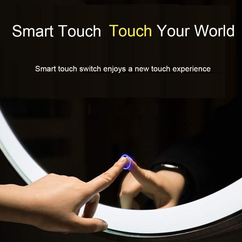Zalorin Bathroom Wall Mirror/LED Lighting Bedroom Vanity Mirror Defogging Mirror HD Silver Mirror LED Touch Switch Metal Structure/Diameter 60 cm Black,Vanity Mirror