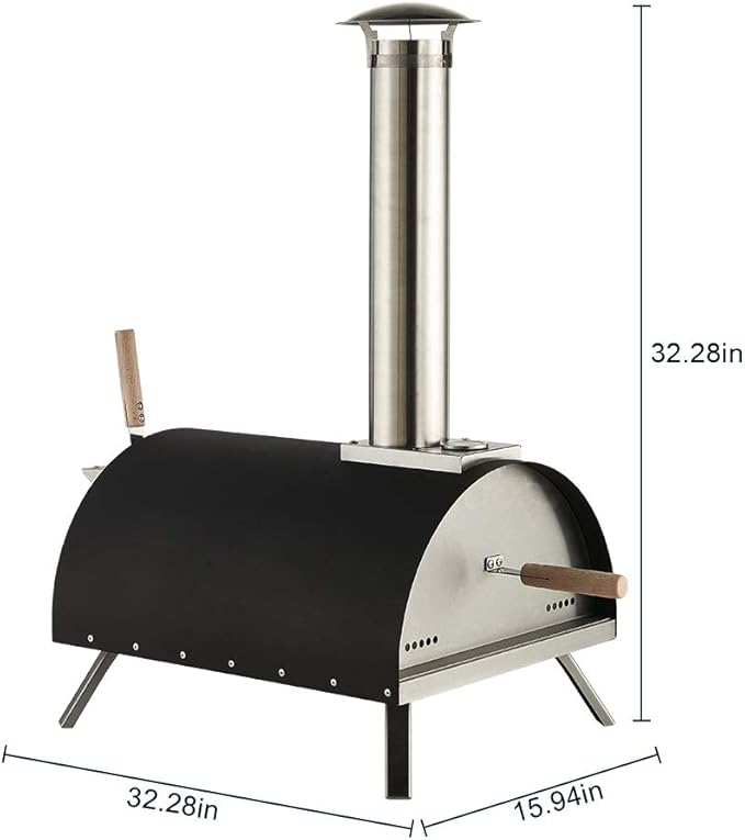 Zalorin 13" Outdoor Pizza Oven Wood fire Pizza Oven Portable Pizza Oven Pizza Maker for Home Garden Balcony Black