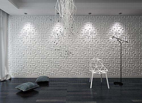 Zalorin Paintable 3D Texture Wall Panels Maze Design, White, Pack of 12 Tiles 32 Sq Ft (Plant Fiber)