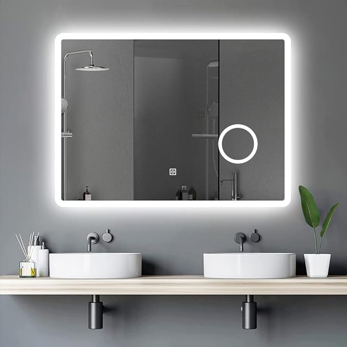 Zalorin LED Lighted 32 x 24 Bathroom Vanity Mirror, Backlit, Wall Mounted, Touch Switch, Dimmable, 3 Color Light