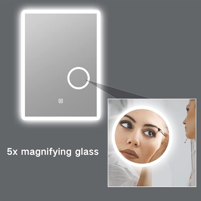 Zalorin LED Lighted 32 x 24 Bathroom Vanity Mirror, Backlit, Wall Mounted, Touch Switch, Dimmable, 3 Color Light