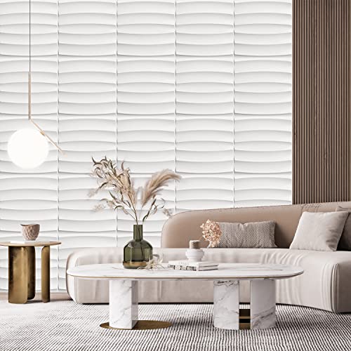 Zalorin 3D Wall Panels for Interior Wall Decor, White Striped Decorative Wall Panels Peel and Stick, Comes with a Roll of Peel and Stick Tape, Pack of 12 Wall Tiles 32.34 sq. Ft
