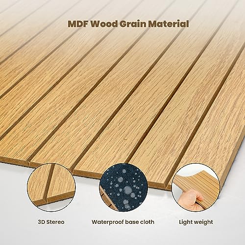 Zalorin Real Wood Panels for Wall, 12 PCS 11.6sqft Cuttable 3D Wall Panels Waterproof Wood Slat Wall Panel Paneling 11.8" x 11.8", Bendable Wood Wall Panels for Interior Wall Decor(Oak Brown)