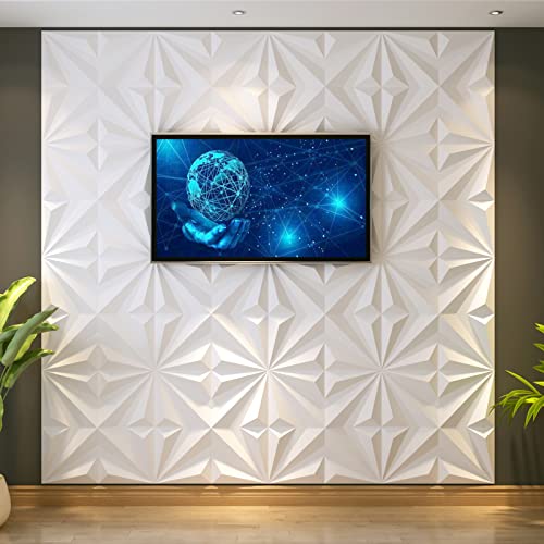 Zalorin Wall Panel for Interior Wall Décor, PVC Star Textured Wall Panels for Living Room Bedroom Office Lobby Hotel, White 19.7"x19.7" 32 Sq. Ft (12 Pack)