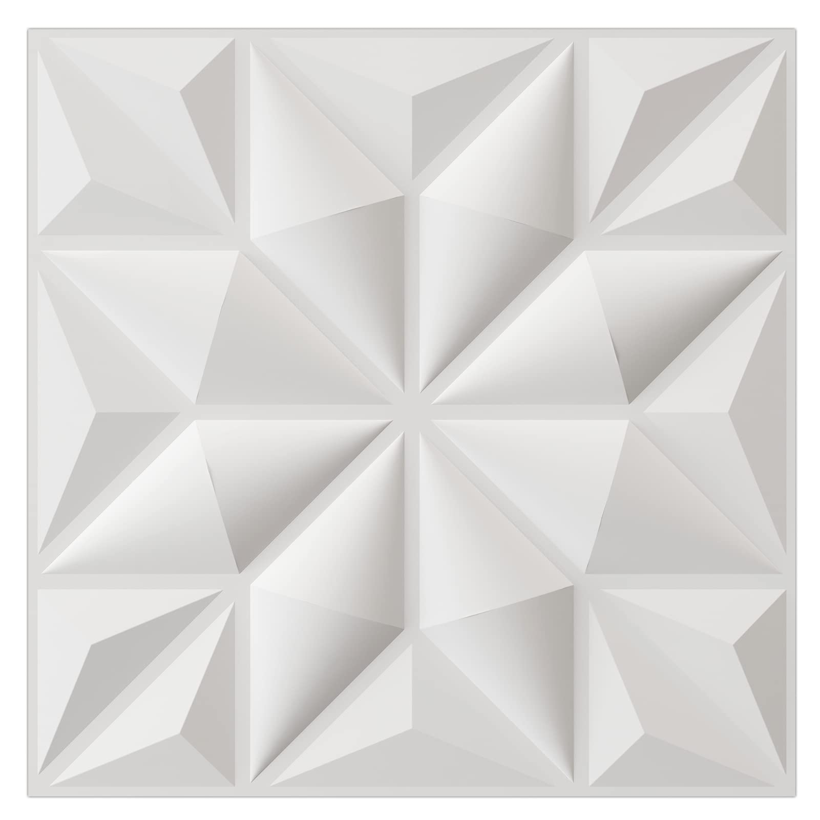 Zalorin 3D Wall Panels for Interior Wall Decor, White Diamond Decorative PVC Wall Panels, Pack of 12 Tiles 32 Sq Ft