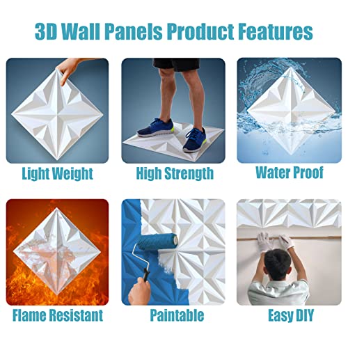 Zalorin Wall Panel for Interior Wall Décor, PVC Star Textured Wall Panels for Living Room Bedroom Office Lobby Hotel, White 19.7"x19.7" 32 Sq. Ft (12 Pack)