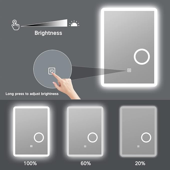 Zalorin LED Lighted 32 x 24 Bathroom Vanity Mirror, Backlit, Wall Mounted, Touch Switch, Dimmable, 3 Color Light