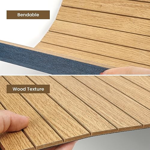 Zalorin Real Wood Panels for Wall, 12 PCS 11.6sqft Cuttable 3D Wall Panels Waterproof Wood Slat Wall Panel Paneling 11.8" x 11.8", Bendable Wood Wall Panels for Interior Wall Decor(Oak Brown)