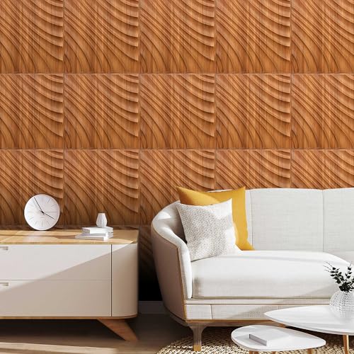 Zalorin3D Wall Panels, Brown Wood Grain Wall Panels for Interior Wall Decor, Plastic Faux Wood Panels for Wall, 19.7''x19.7'' PVC Accent Wall Panels for Living Room, Bedroom, Office