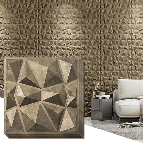 Zalorin Decorative 3D Wall Panels in Diamond Design, 12"x12" Antique Gold (33 Pack)