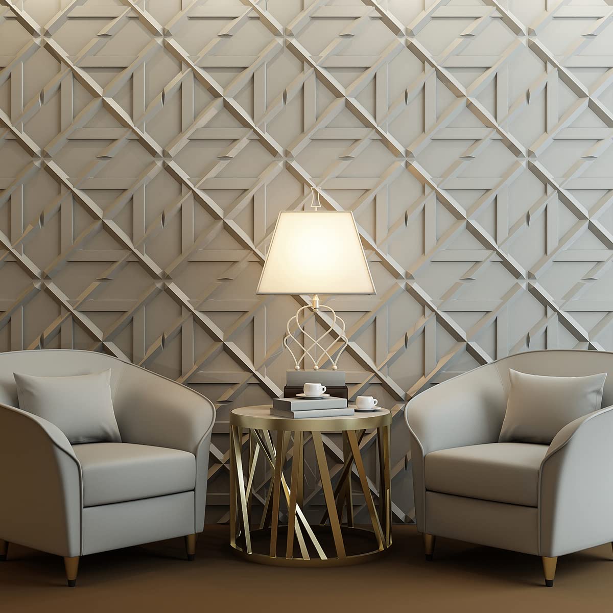 Zalorin PVC 3D Wall Panel, Decorative Wall Tile in White 12-Pack 19.7"x19.7"