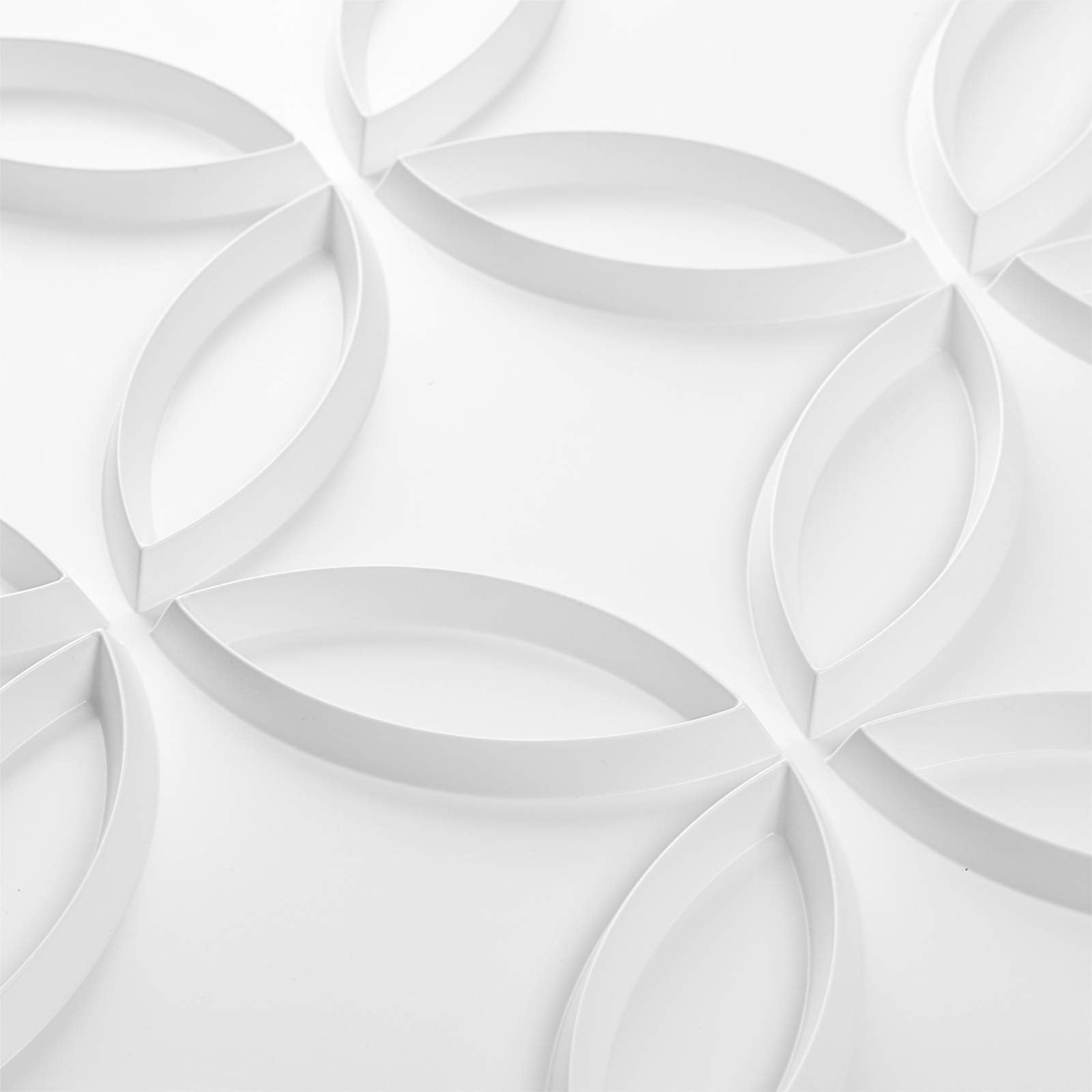 Zalorin PVC 3D Wall Panel Interlocked Circles in Matt White Cover 32 Sq.ft, for Interior Ceiling and Wall Decor for Residential or Commerical