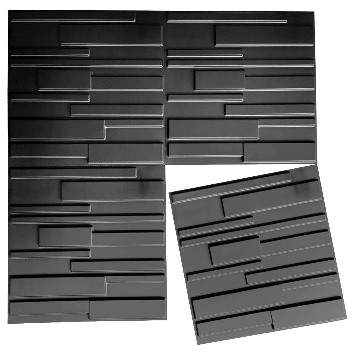 Zalorin Decorative PVC Wall Panels, 32 Square Feet, 3D Rectangle 3-Black, Sq Ft