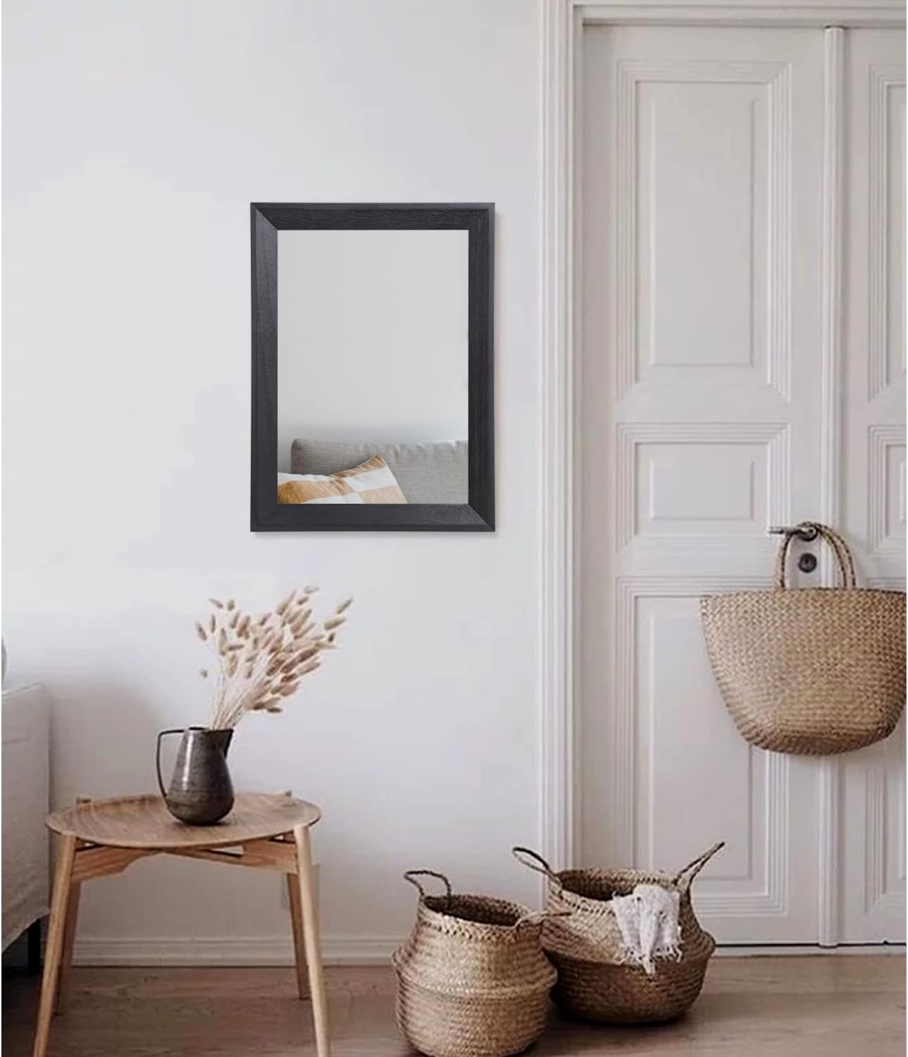 Zalorin Wall Mirror Black Rectangle Rustic Wood Mirror Decorative Hanging Mirror for Bathroom Bedroom Farmhouse