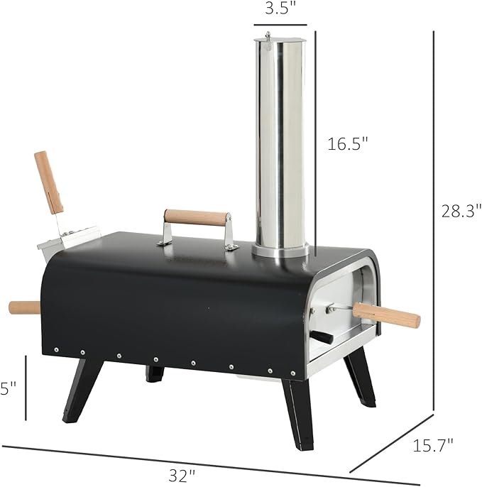 Zalorin Portable Wood-Fired Pizza Oven with Rotating Stone, Outdoor Pizza Maker with Foldable Legs, Stainless Steel Pizza Grill