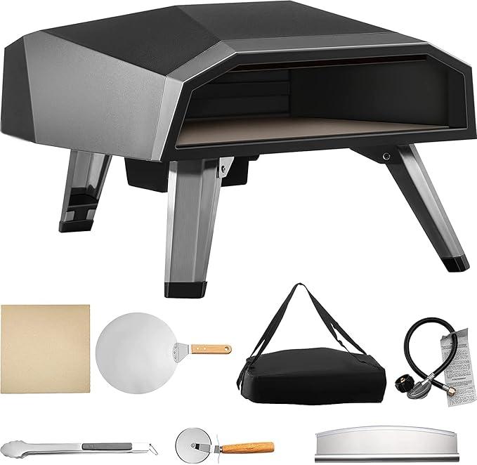 Zalorin Gas Outdoor Pizza Oven, Stainless Steel Propane Pizza Oven for Outside, Gas Fire Pizza Grill with 12" Pizza Stone, Gas Burner, Pizza Peel, Carry Bag, Portable Gas Pizza Oven with Foldable Legs